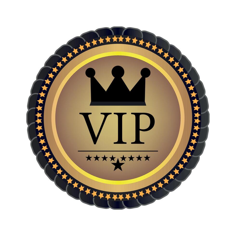 VIP membership badge with crown and stars, symbolizing exclusivity and privilege, luxury club design icon vector