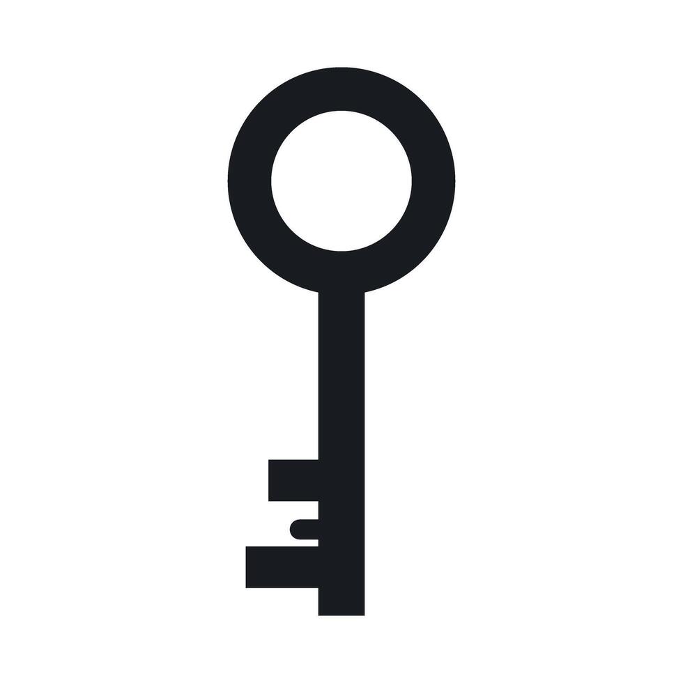 Black key with ring, symbolizing protection, safety, and access, keychain icon for security, illustration on white background icon vector