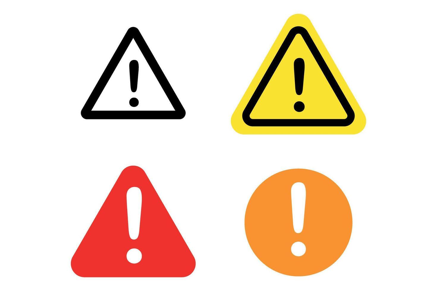 multiple warning signs with caution triangle and alert in yellow and red, danger icon symbols vector