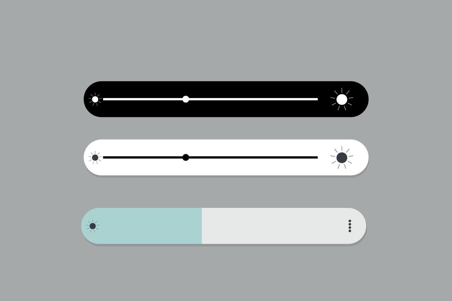 Brightness level adjustment slider with varying colors, digital interface for adjusting screen brightness, light control icon vector