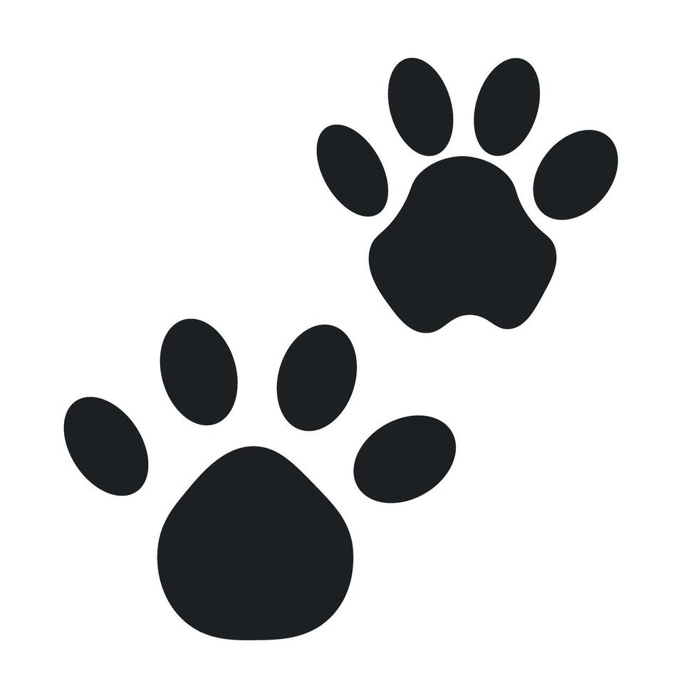 Animal paw prints icon, two cute pet paw foot shapes, black silhouettes on white, wildlife, pet care, and animal symbol icon vector