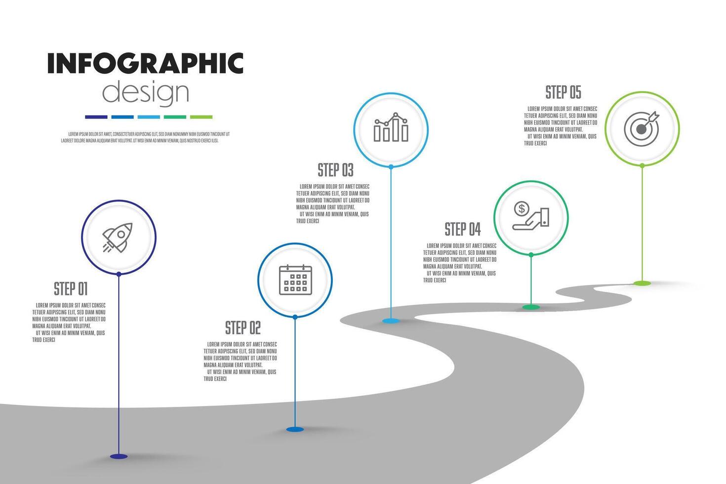 street concept for infographic timeline presentations and business concept charts with 5 options vector