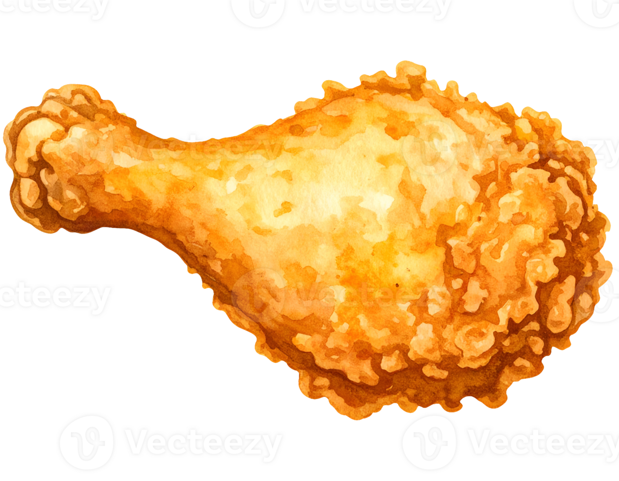 crispy deep fried chicken drumstick watercolor clipart on transparent background png