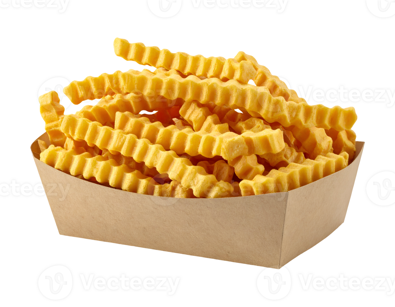 crispy crinkle cut french fries served in kraft paper tray on isolated background png