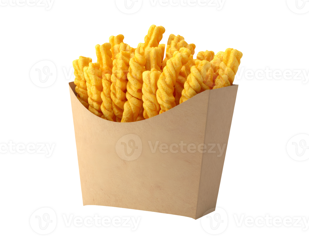 curly fries in kraft paper snack box, 3d render png