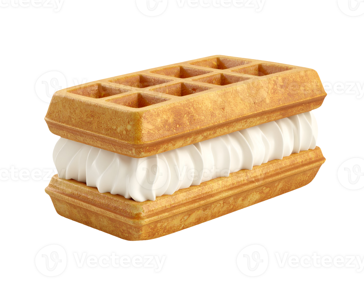 square waffle sandwich filled with whipped cream on isolated background png