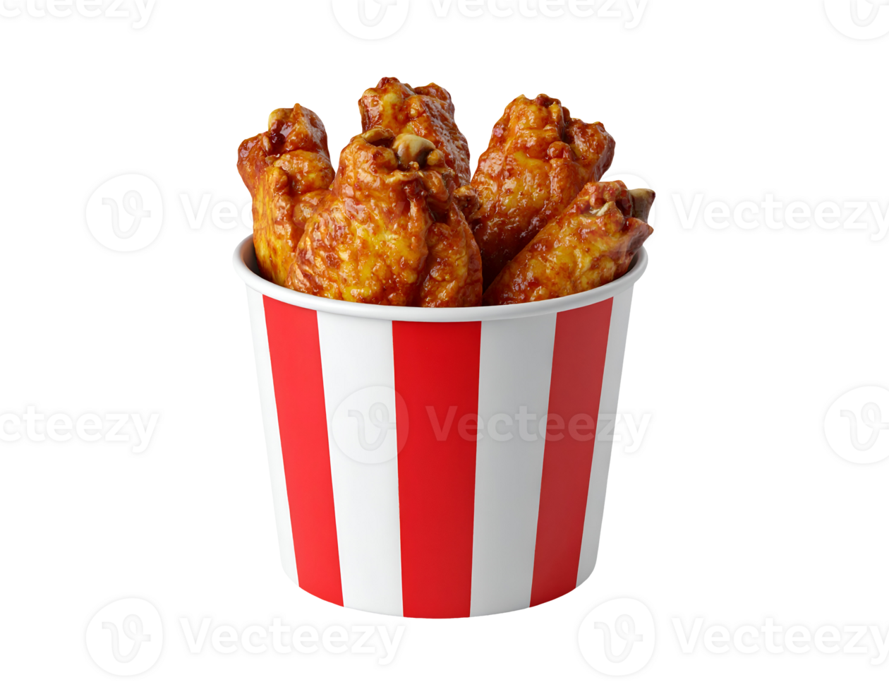 fried chicken wings in red and white striped fast food bucket on isolated background png