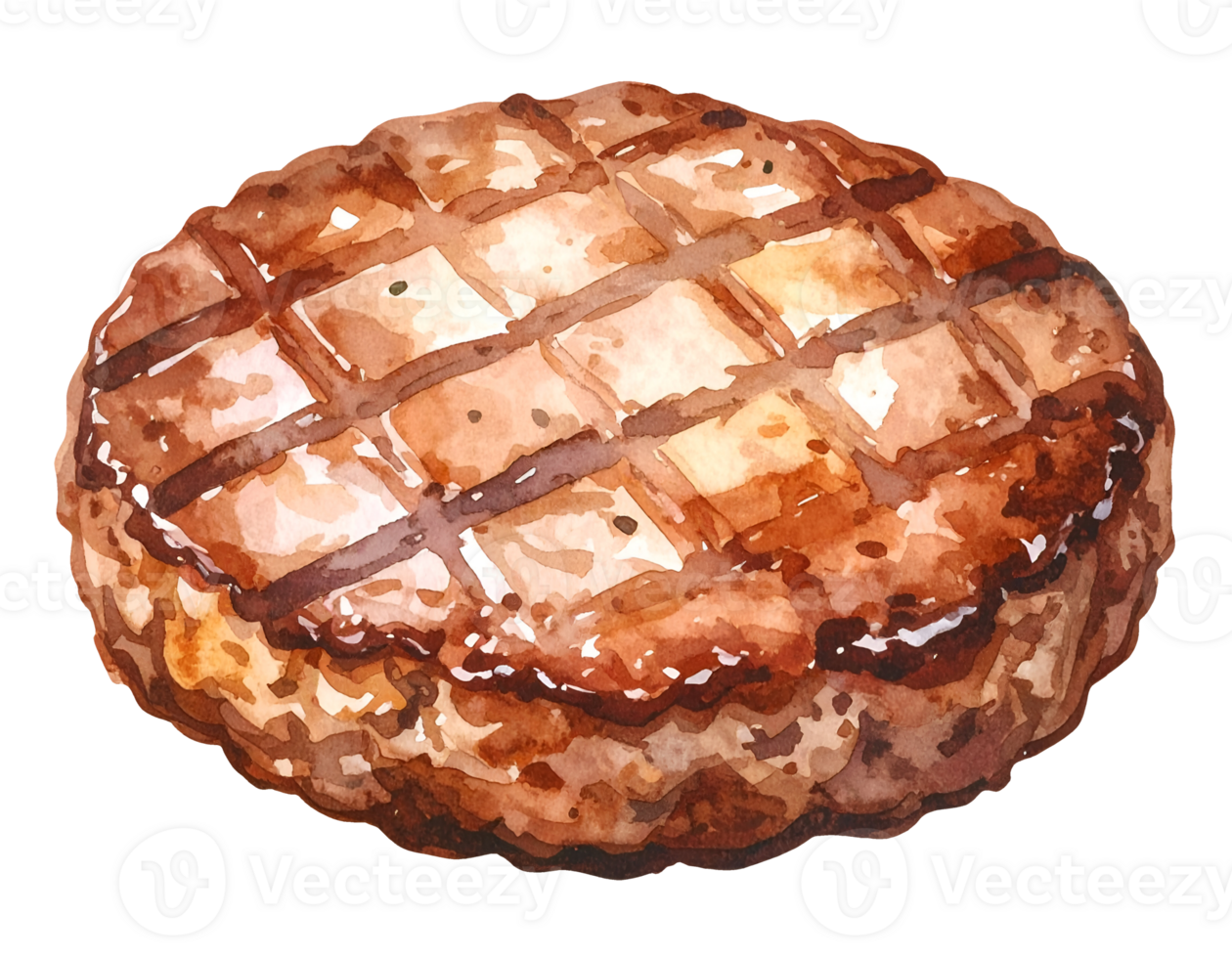 grilled burger patty with char marks watercolor food illustration on isolated background for culinary design and fast food menu png