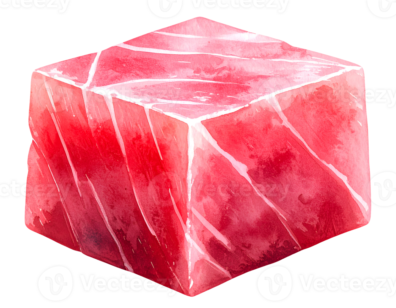 watercolor raw tuna cube block with white marbling on isolated background for sushi sashimi seafood japanese food design png