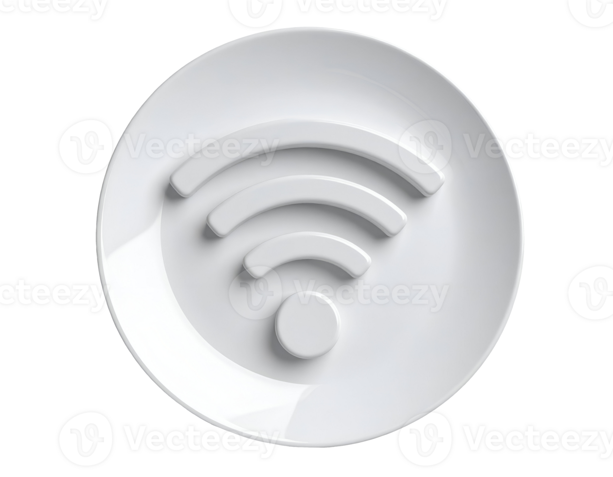 white ceramic plate shaped like wireless wifi signal icon, creative modern tableware concept blending digital lifestyle and dining design, on isolated background png