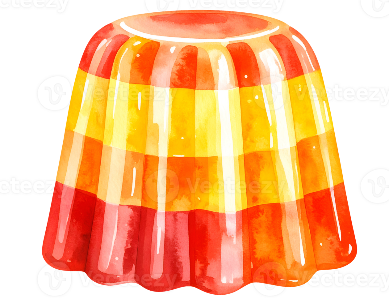 colorful striped jelly dessert watercolor illustration with orange red and yellow layers on isolated background for sweet snack design and food art png