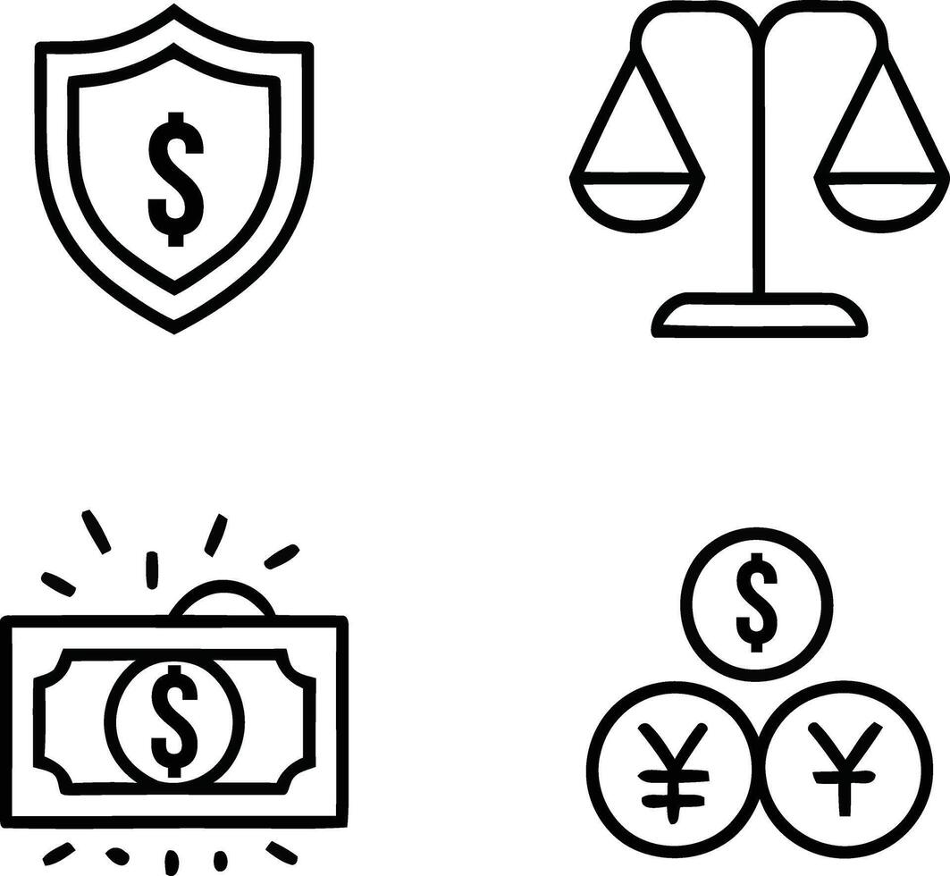 Money, shield, and scales icons set vector