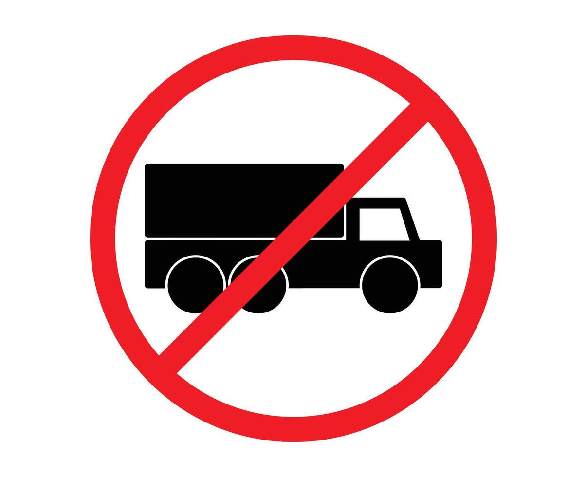 Trucks are prohibited from parking. Trucks are prohibited from passing. No truck sign. A red circle with a line through no trucks vector
