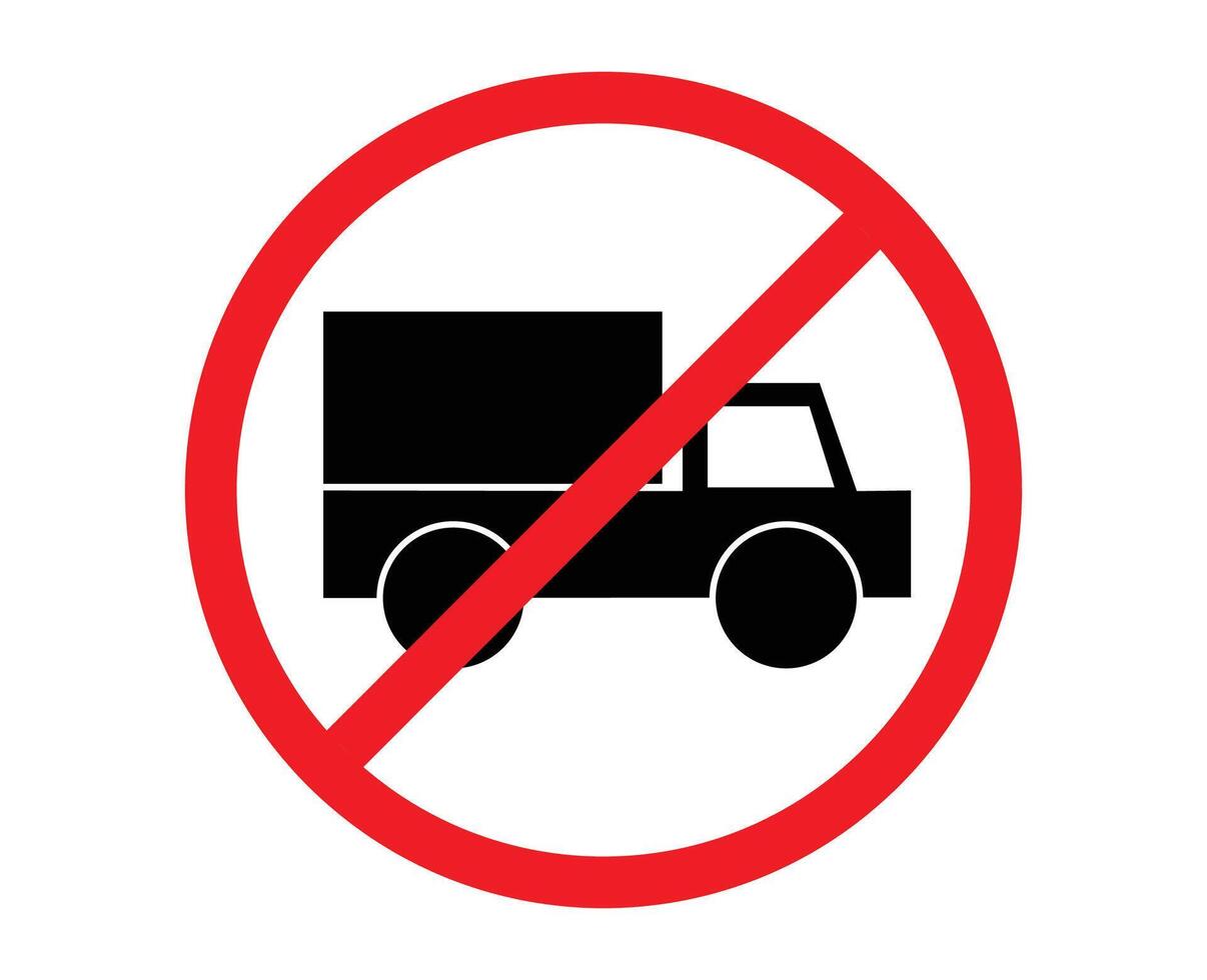 Trucks are prohibited from parking. Trucks are prohibited from passing. No truck sign. A red circle with a no box cars vector