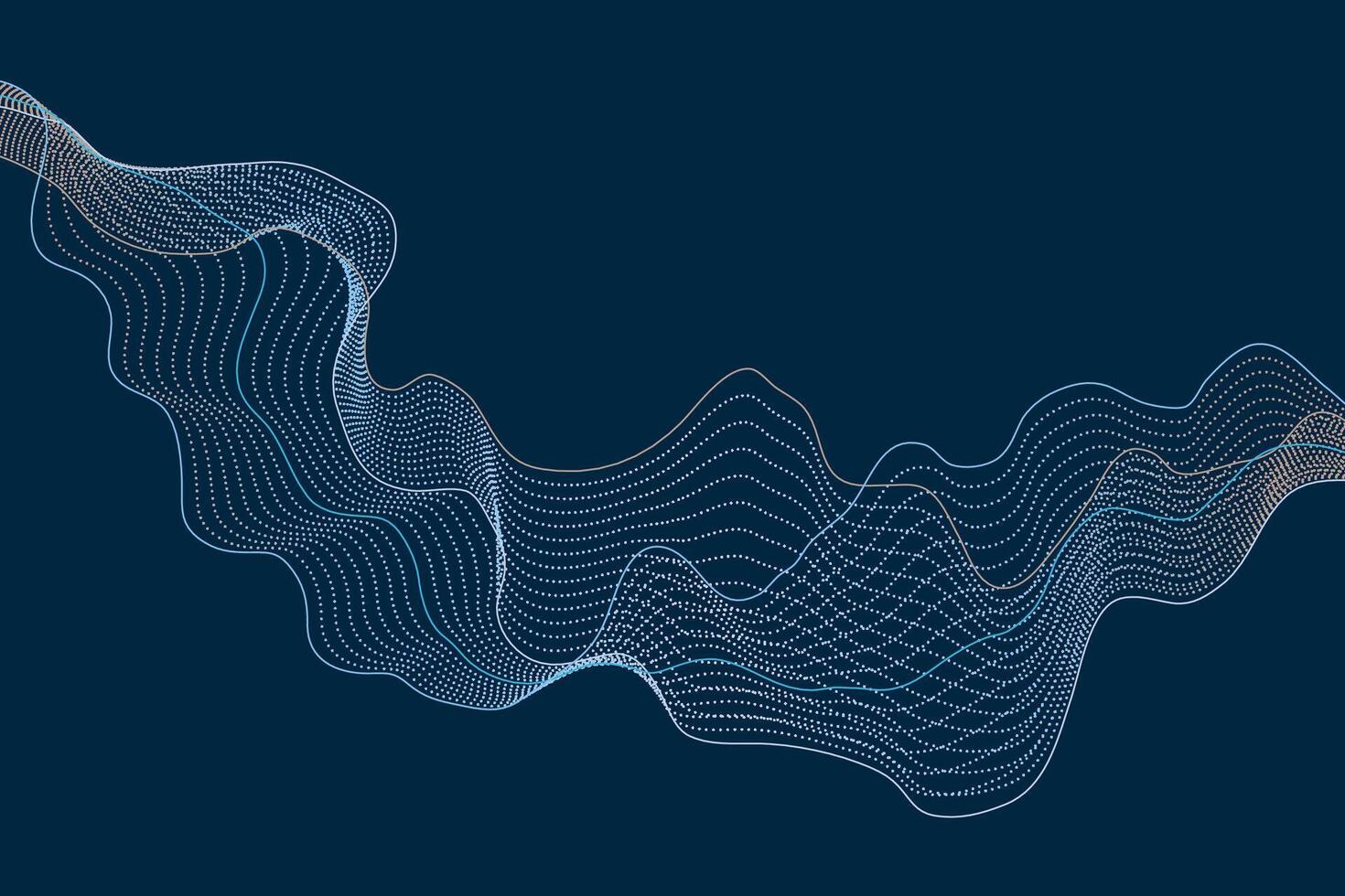 Abstract background with dynamic waves made of colorful dots and lines on a dark backdrop vector