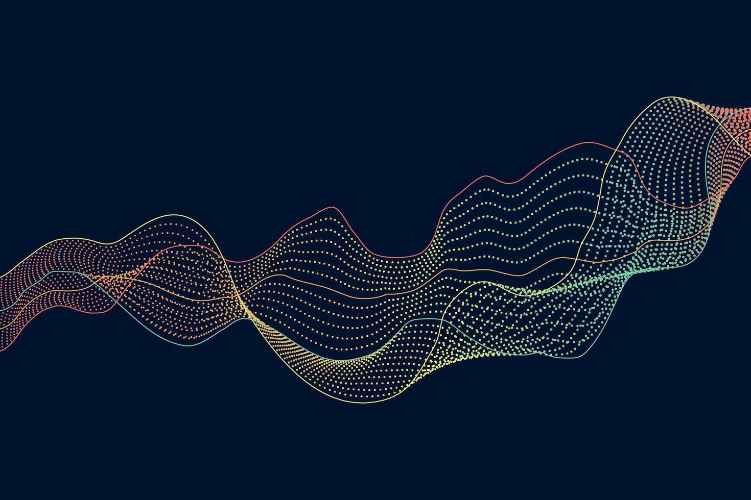 Dynamic digital waves composed of dots and lines swirling on a dark blue background vector
