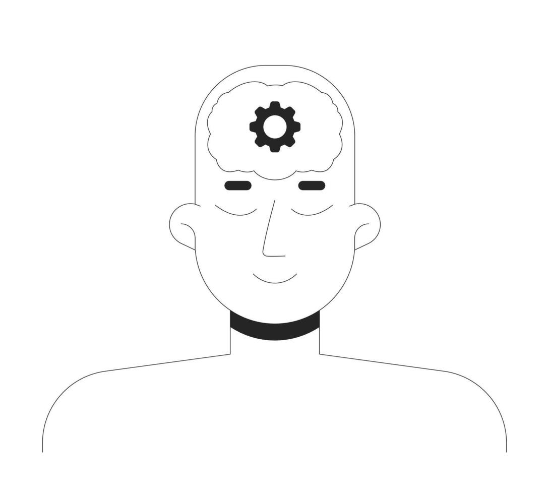 Human Mind With Brain Gear Symbol Line Character vector