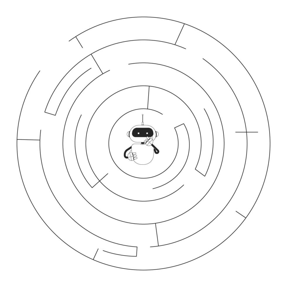 formación ai mediante problema resolviendo línea ilustración concepto. juicio y error. llm mejoramiento. robot atrapado en laberinto de lógica contorno 2d composición aislado. tinta lineal metáfora Arte vector
