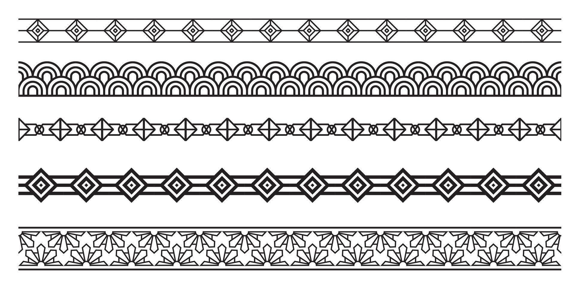 Border style Art Deco ornament seamless set. vector