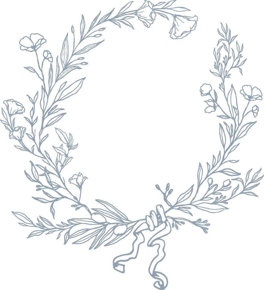 Botanical Wreath Frame with Elegant Hand-Drawn Leaves vector