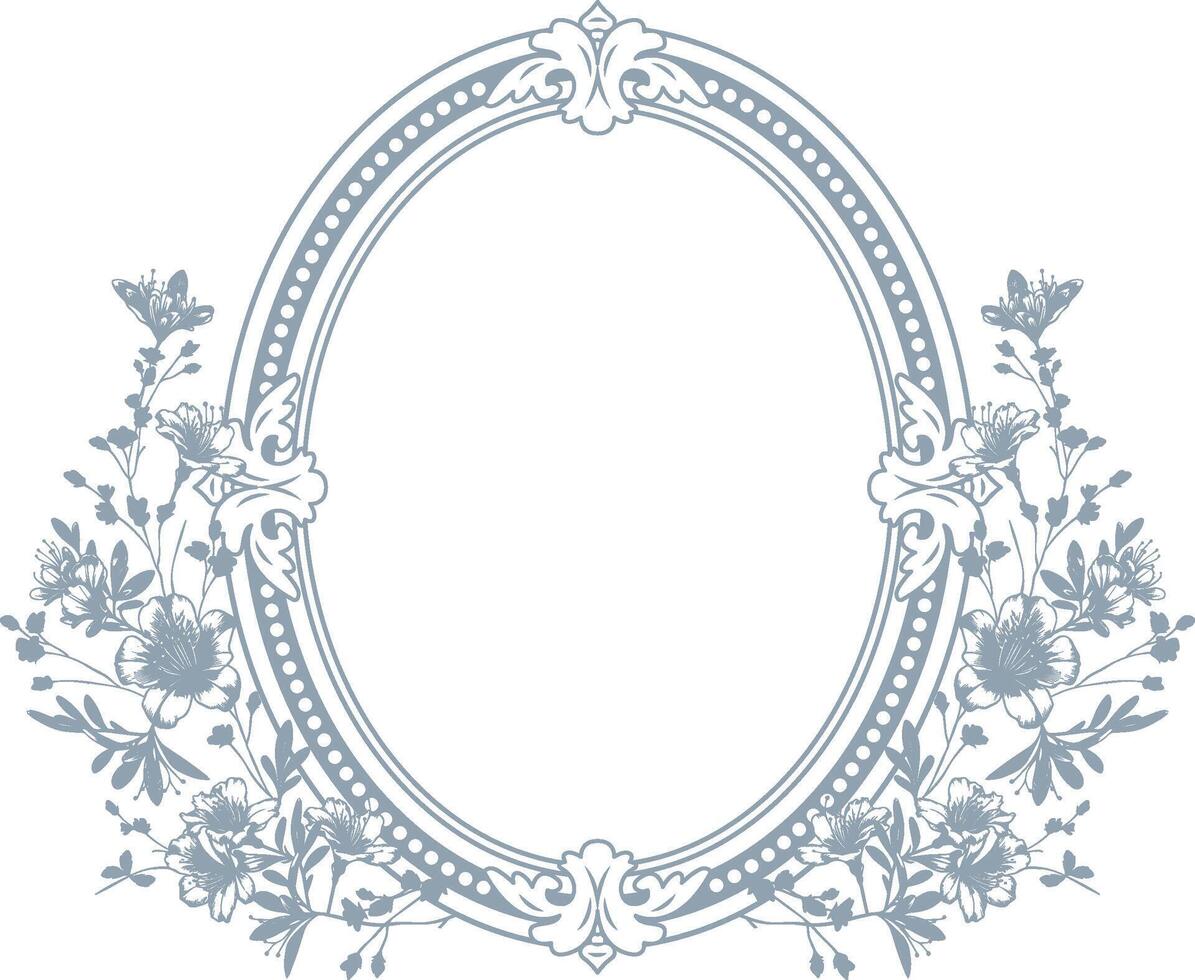 Victorian Style Ornamental Oval Frame with Floral Elements vector