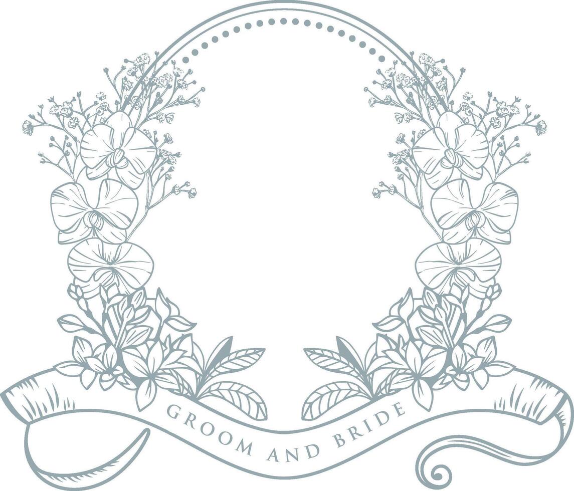 Wedding Botanical Wreath Frame with Ribbon Banner vector