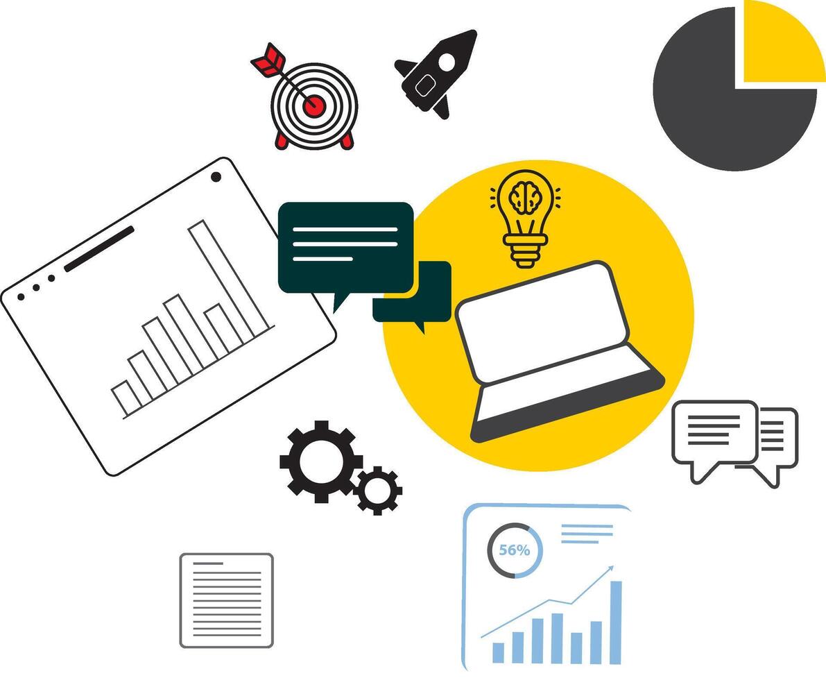Businesses and Finance Growth mapping illustration with icons, Graphics Elements, Etc. Illustration For swetable wallpaper, brochure, card, social media posts and many more. vector