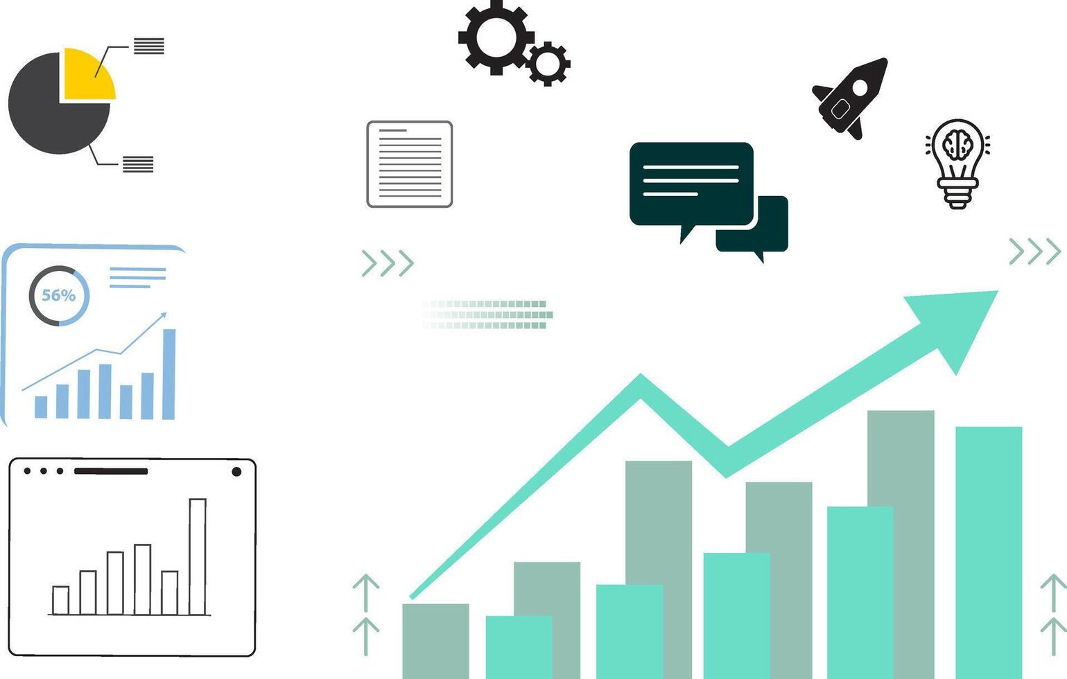 Businesses and Finance Growth mapping illustration with icons, Graphics Elements, Etc. Illustration For swetable wallpaper, brochure, card, social media post, and presentation purposes vector