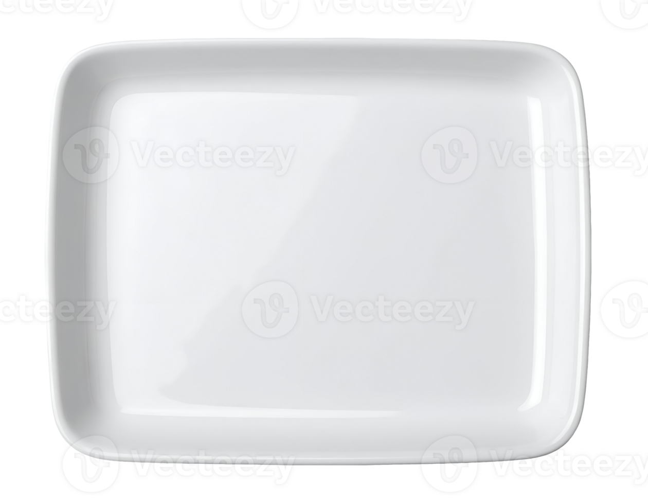 white rectangular ceramic plate with soft curved corners, minimal modern tableware for elegant food styling or restaurant plating, on isolated background png