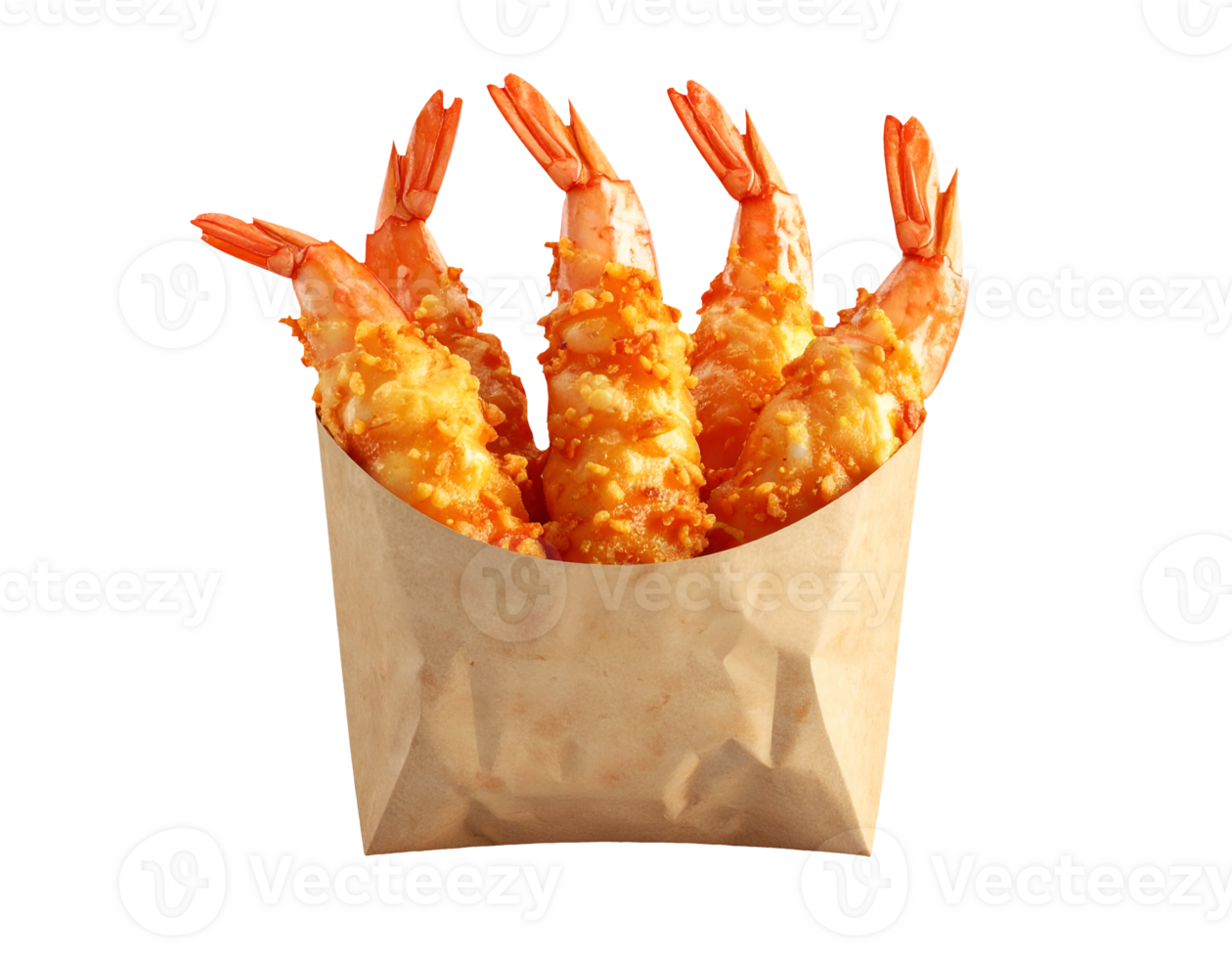 crispy deep fried shrimp in brown paper pouch on isolated background png