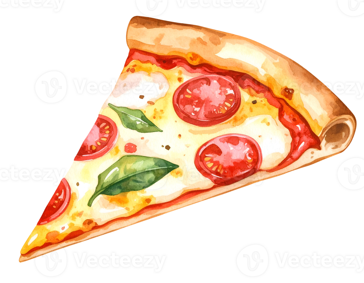 margherita pizza slice watercolor illustration isolated on transparent background for italian food and menu design png