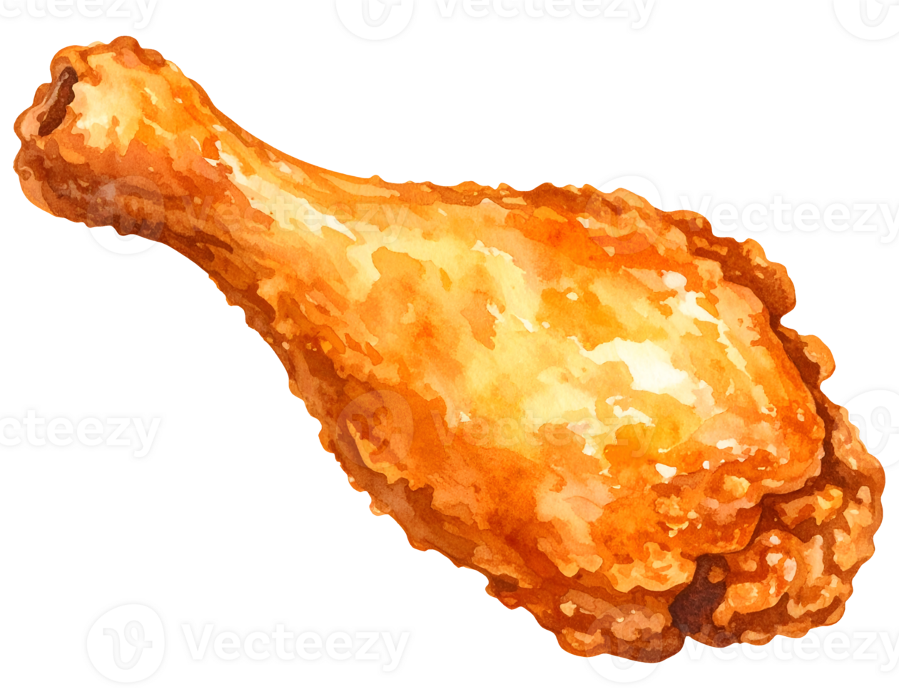 crispy fried chicken drumstick watercolor illustration on transparent background png