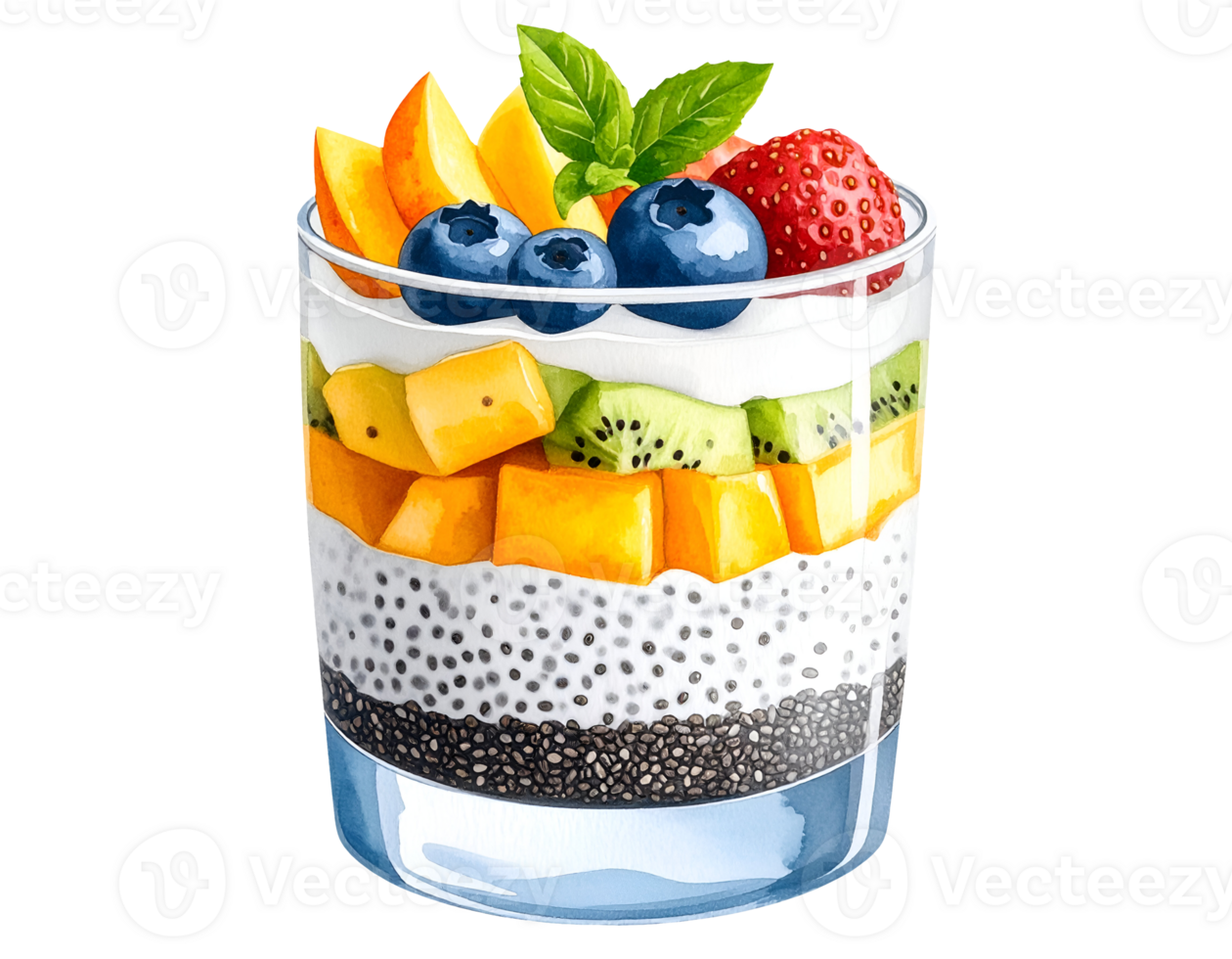 mango chia pudding parfait watercolor isolated background png