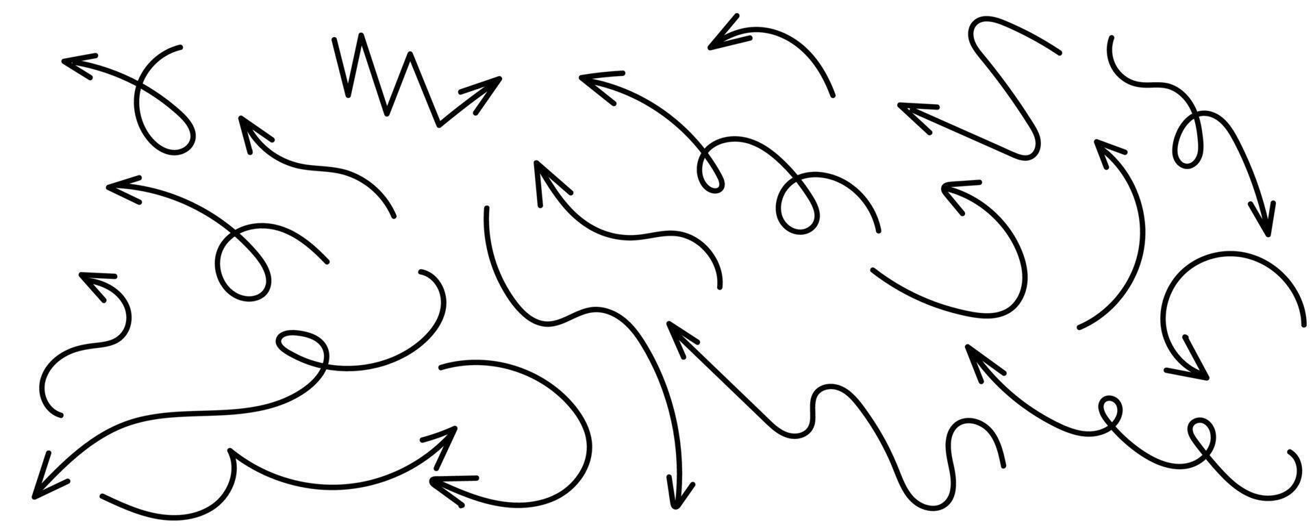 Set of black arrows, hand drawn on white background. vector