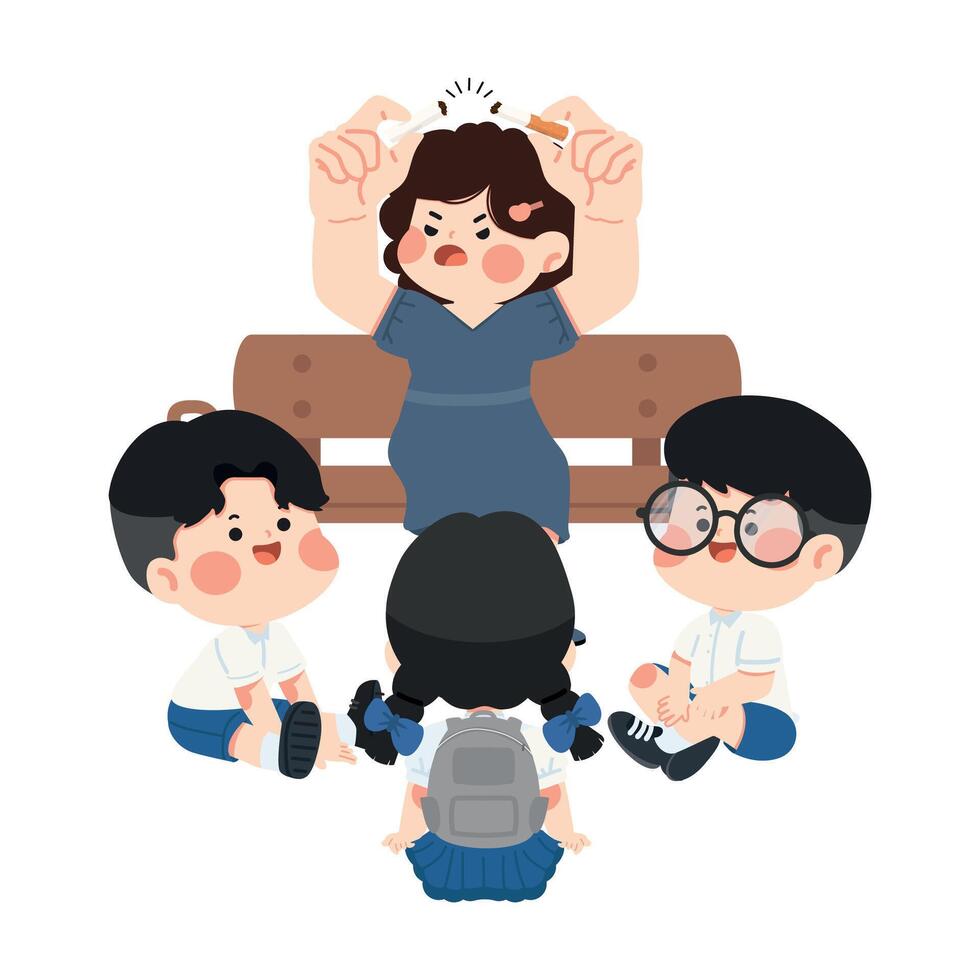 Teacher scolding kids in classroom illustration vector