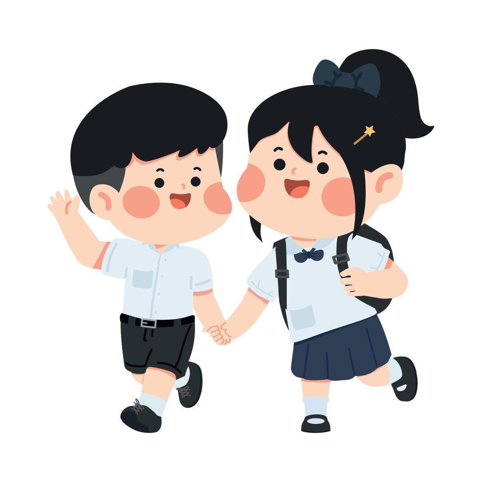 Boy and girl school children holding hands vector