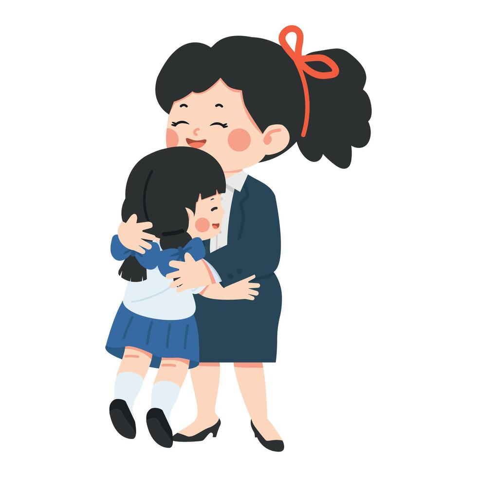 Illustration of Mother Affectionately Hugging Daughter vector