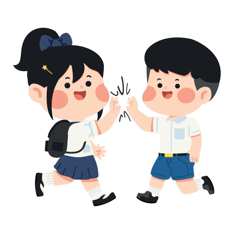 Cartoon School Children Giving High Five Illustration vector
