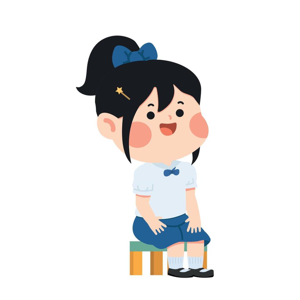Schoolgirl Character Sitting on a chair vector