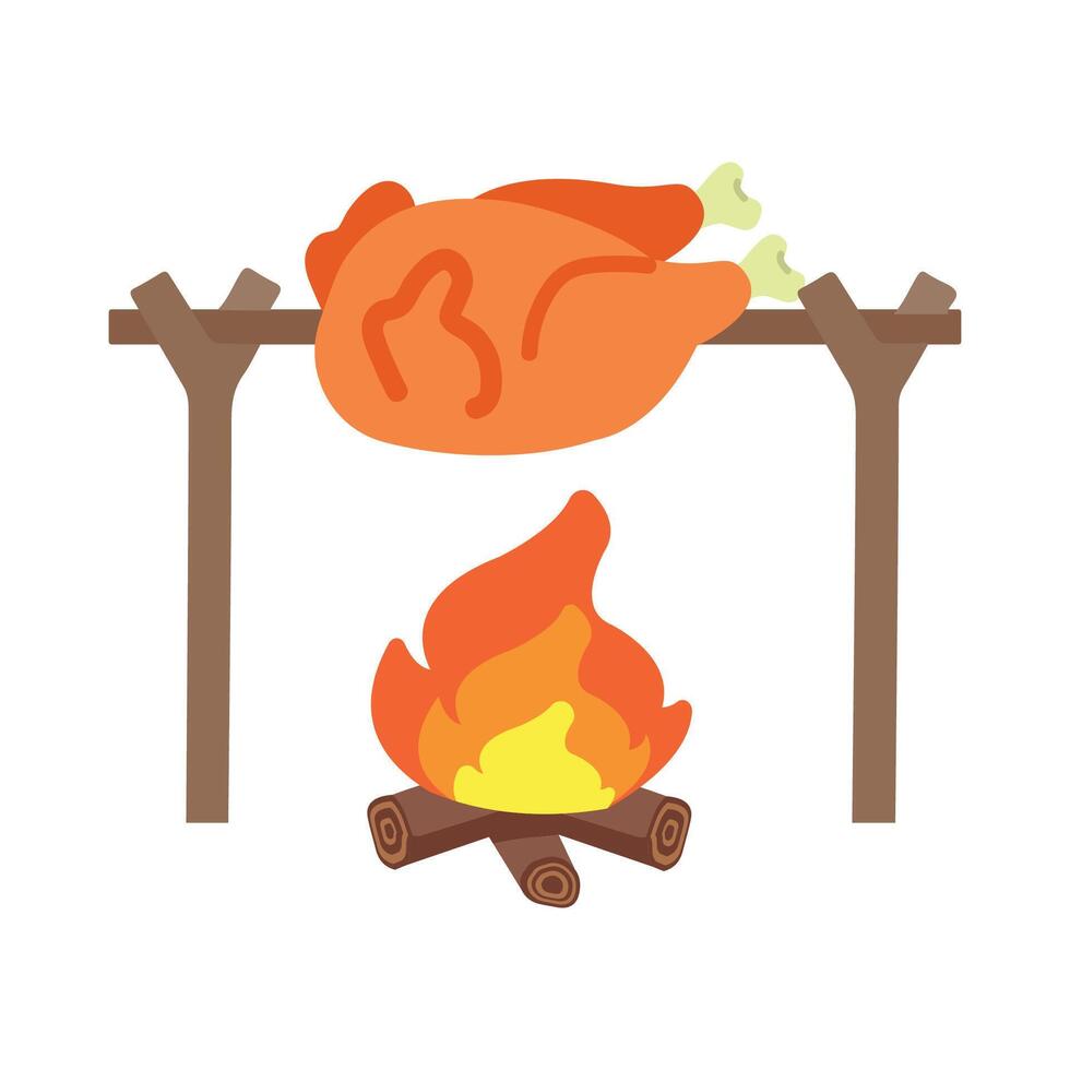 Roasted Chicken Over Campfire Illustration vector