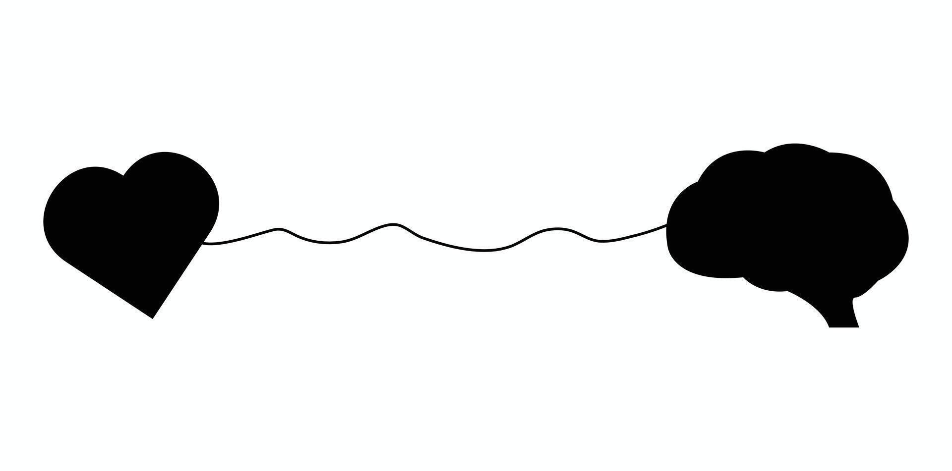 Heart and brain connection illustration symbolizes thought, emotion, logic, and intelligence on a white background. vector