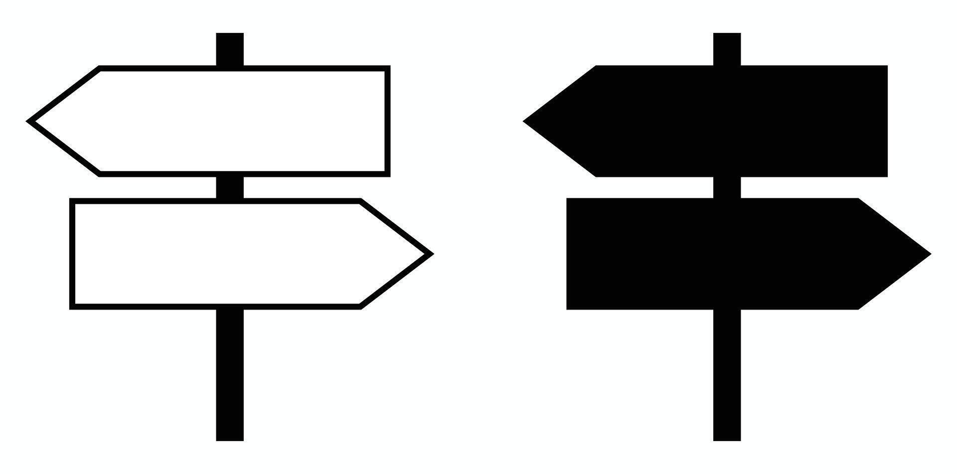 Two direction signs pointing ways, one white and one black, conveying navigation and choice in a simple illustration. vector