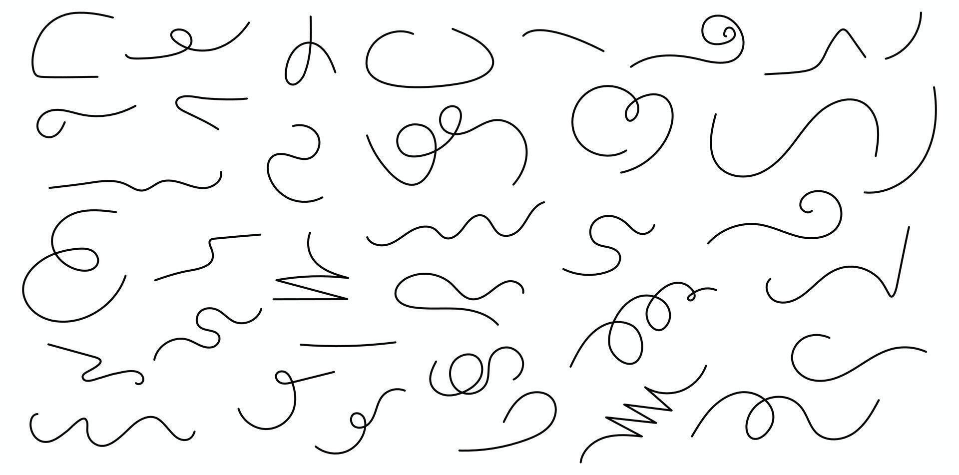 Doodles of flowing lines in dynamic curves create a playful and whimsical hand drawn design element perfect for backgrounds. vector