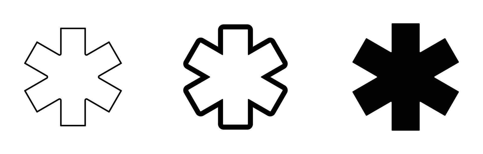 Star of Life icons in three different styles provides visual symbols for medical emergency and healthcare concepts. vector