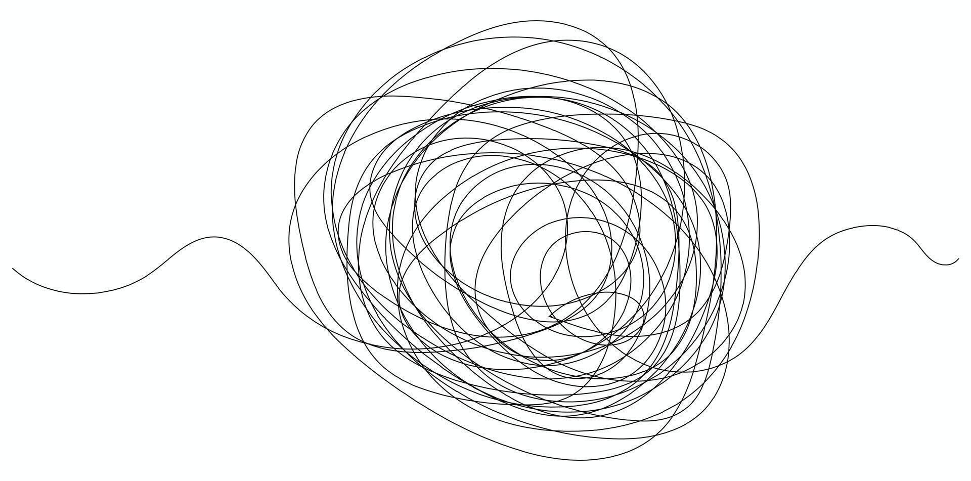 Tangled thread on white is a conceptual representation of chaos, confusion, and complicated problems requiring resolution. vector