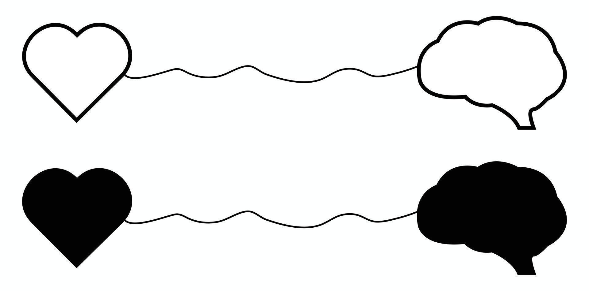 The connection between the heart and the brain is conveyed through illustrated icons expressing emotional and rational intellect. vector