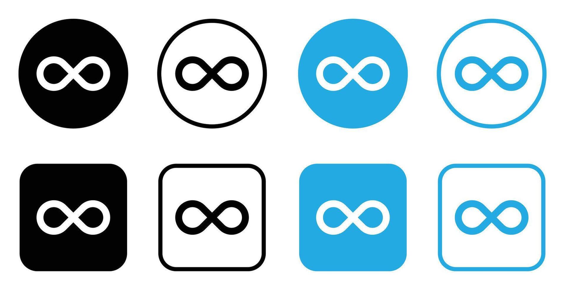 Different infinity symbol designs showcase mathematics, endless possibilities and concepts of timelessness and boundless nature. vector