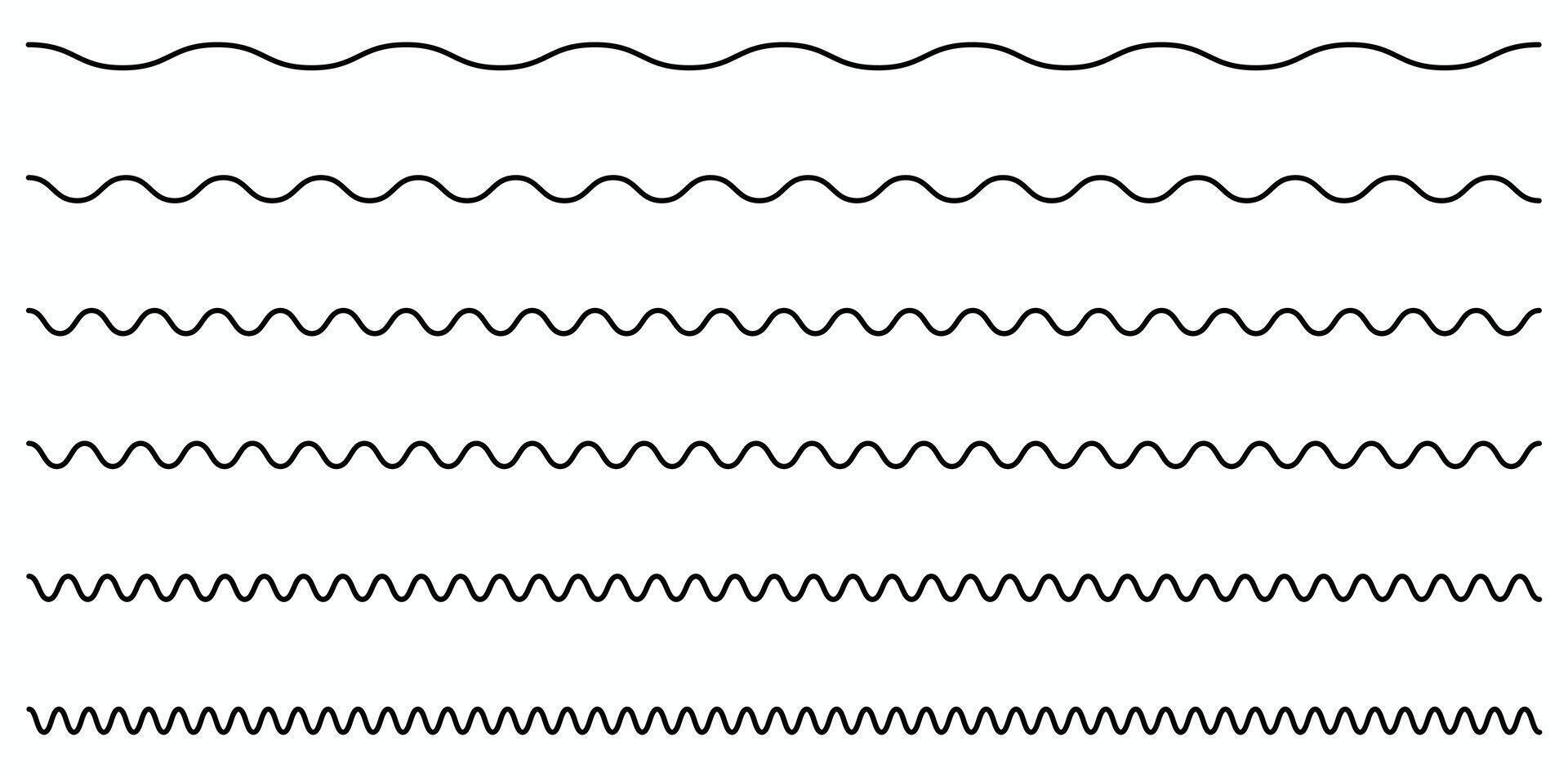 Wavy line borders in black showcase diverse curve styles for graphic design elements and decorative motifs, suitable for many creative projects. vector