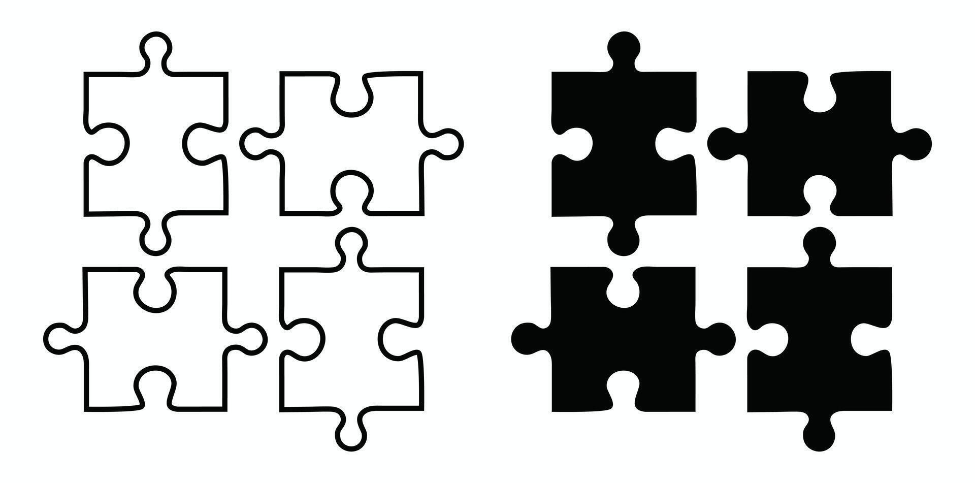 Jigsaw puzzle elements display connection, strategy, and teamwork for visual aid on white background, conceptual game. vector