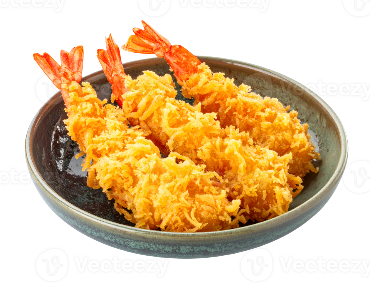 crispy shrimp tempura in ceramic serving bowl with golden panko texture on isolated background png